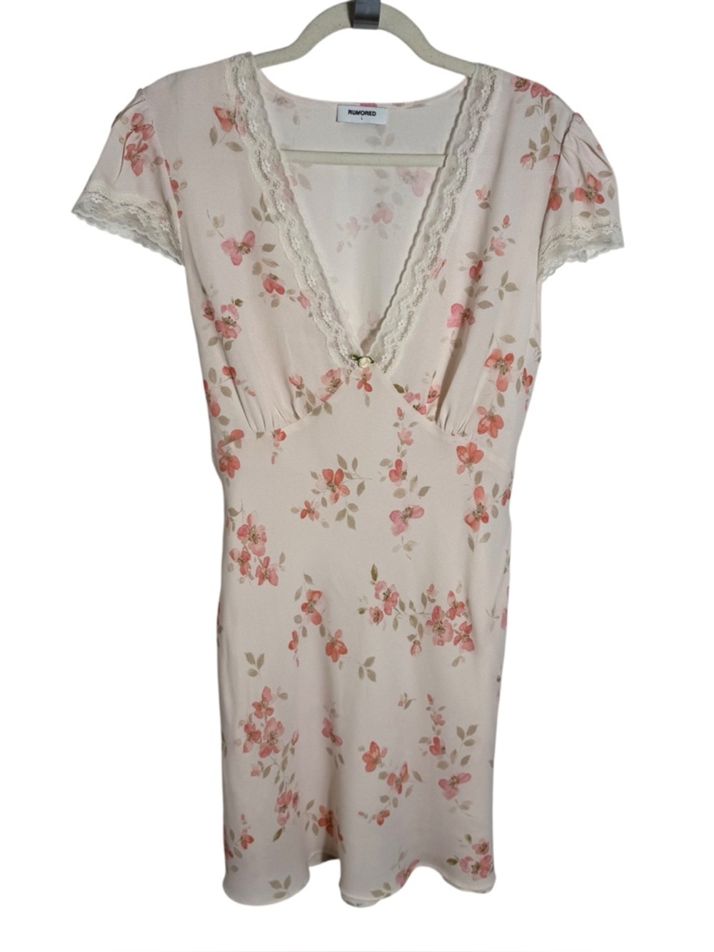Rumored Floral Lace Trim Mini Dress Coquette Cottagecore‎ L NWOT - Picture 2 of 9